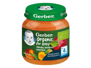 Gerber voćna kašica za bebe s jabukom, breskvom i marelicom, od 6 mjeseci, 125g Gerber voćna kašica za bebe s jabukom, breskvom i marelicom, od 6 mjeseci, 125g